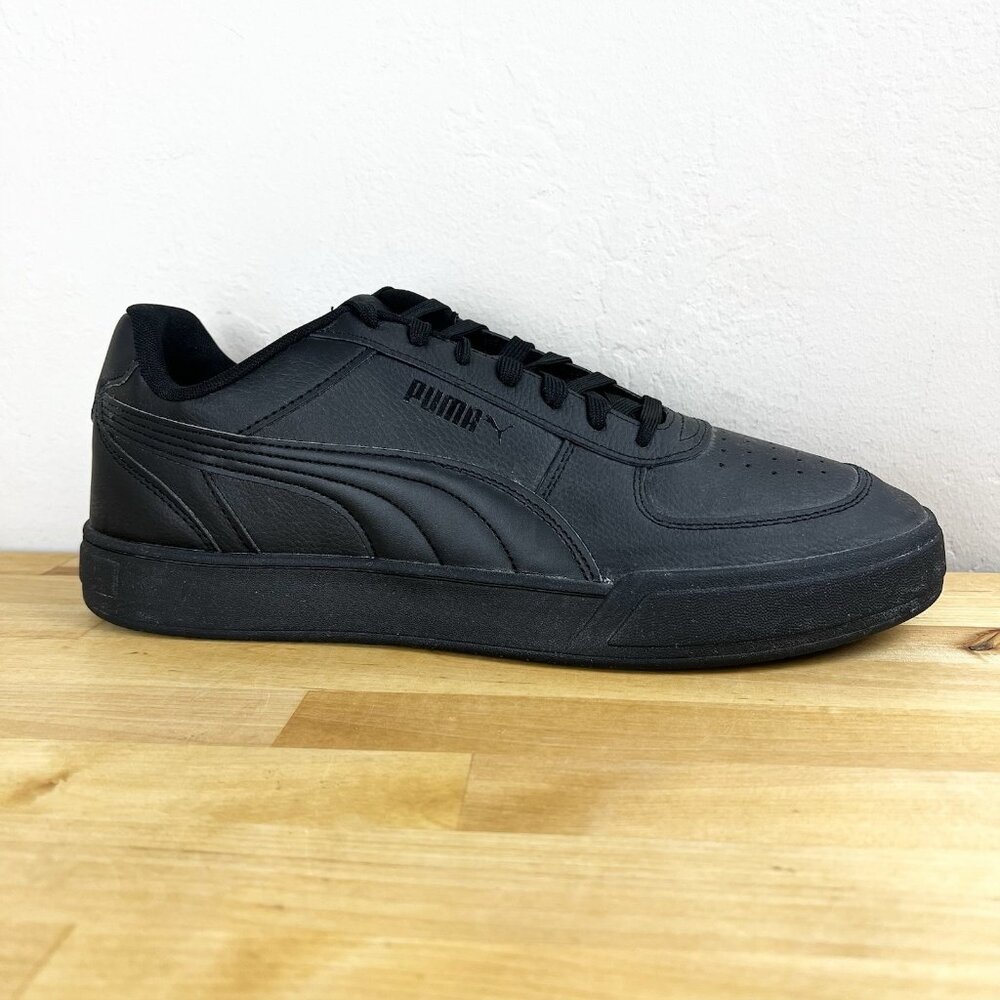 Puma Caven Athletic Shoes Men's Size 13 Triple Black Leather Low Top Sneakers‎